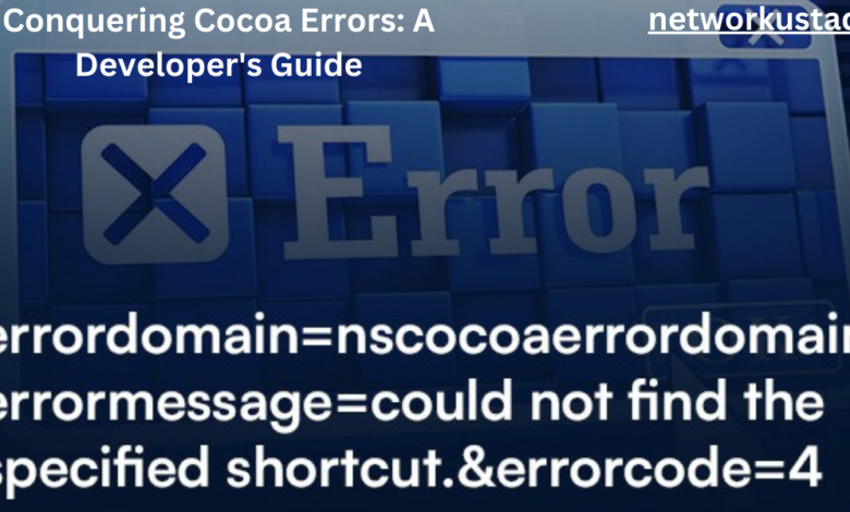 A digital image featuring a large blue “Error” sign with a white “X” in the center, set against a background of dark blue computer keys. Below the sign is text that reads “could not find the specified shortcuts.”